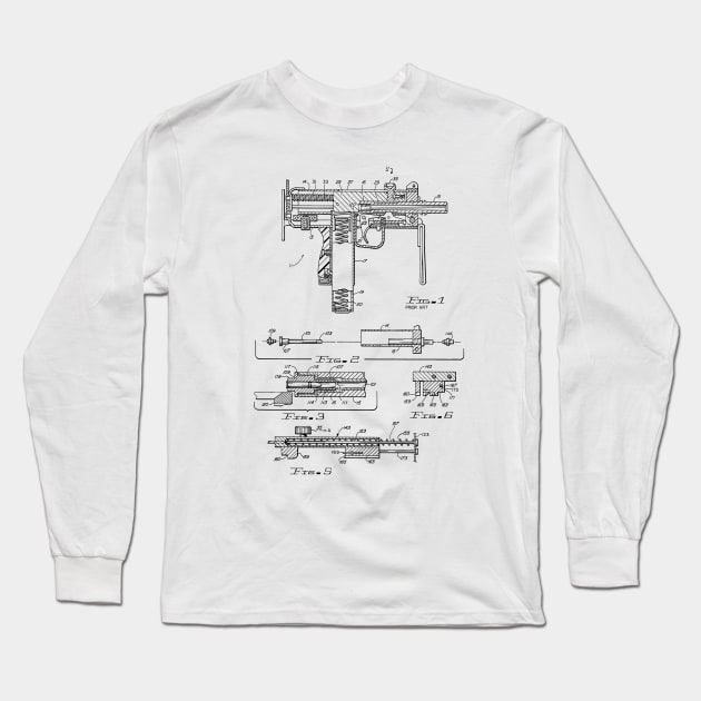 Machine Gun Adaptor Vintage Patent Hand Drawing Long Sleeve T-Shirt by TheYoungDesigns